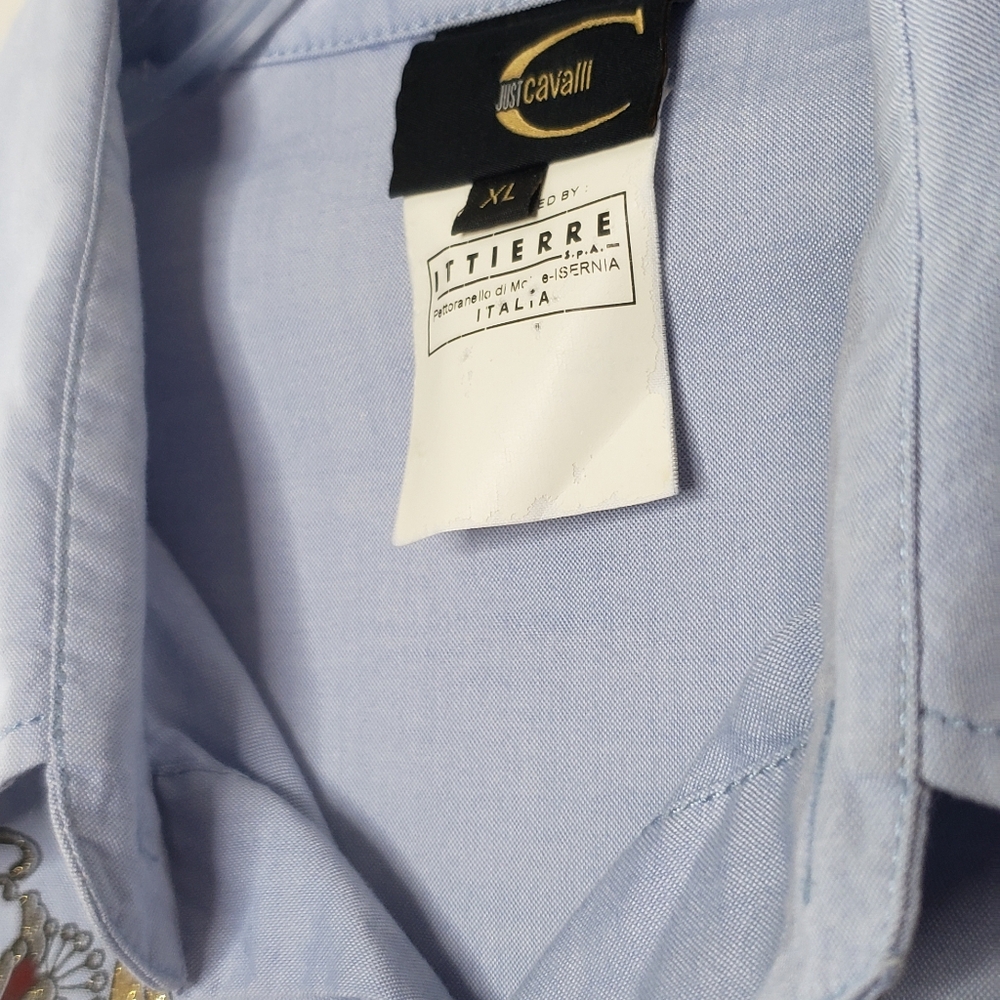 Just Cavalli Light Blue Embellishment Cotton Button Up Shirt Size XL - Picture 11 of 13